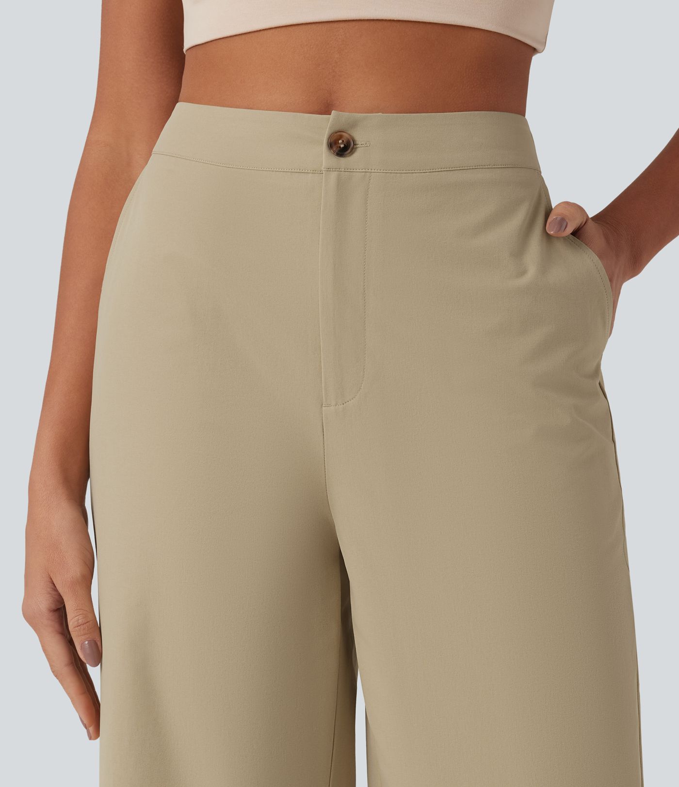 Ležerne poplinske hlače visokog struka, ravnog kroja i rastezljive, s džepovima