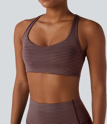 Brassière de sport d'entraînement à rayures, dos nageur (racerback), maintien moyen