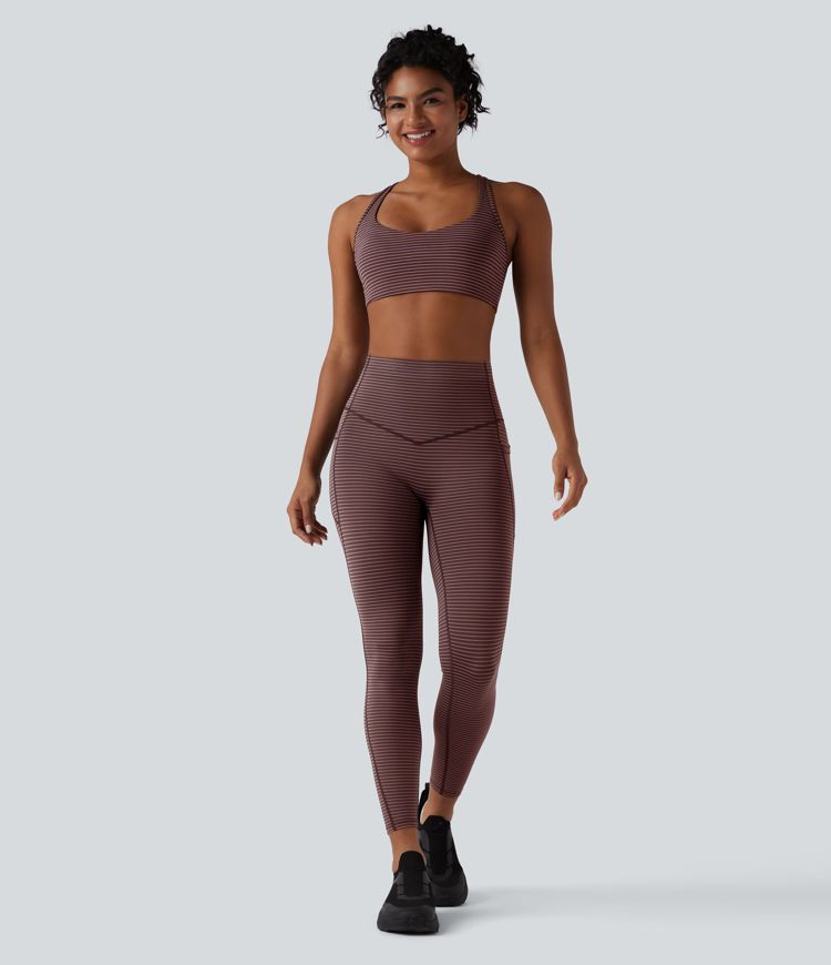 Brassière de sport d'entraînement à rayures, dos nageur (racerback), maintien moyen