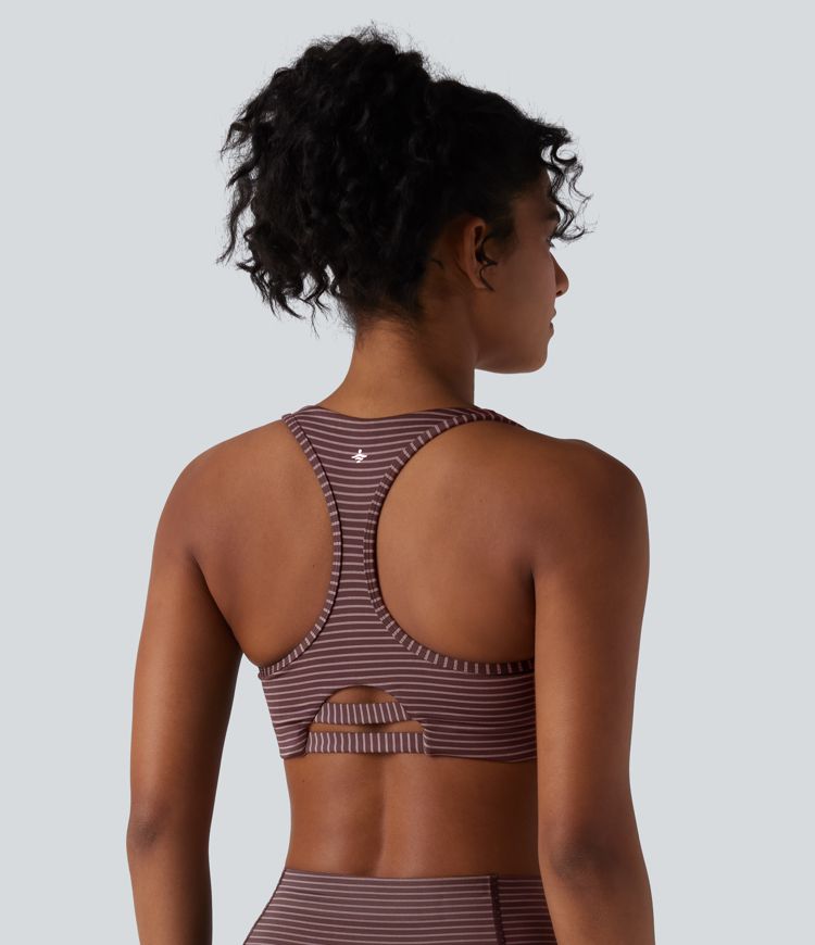 Brassière de sport d'entraînement à rayures, dos nageur (racerback), maintien moyen