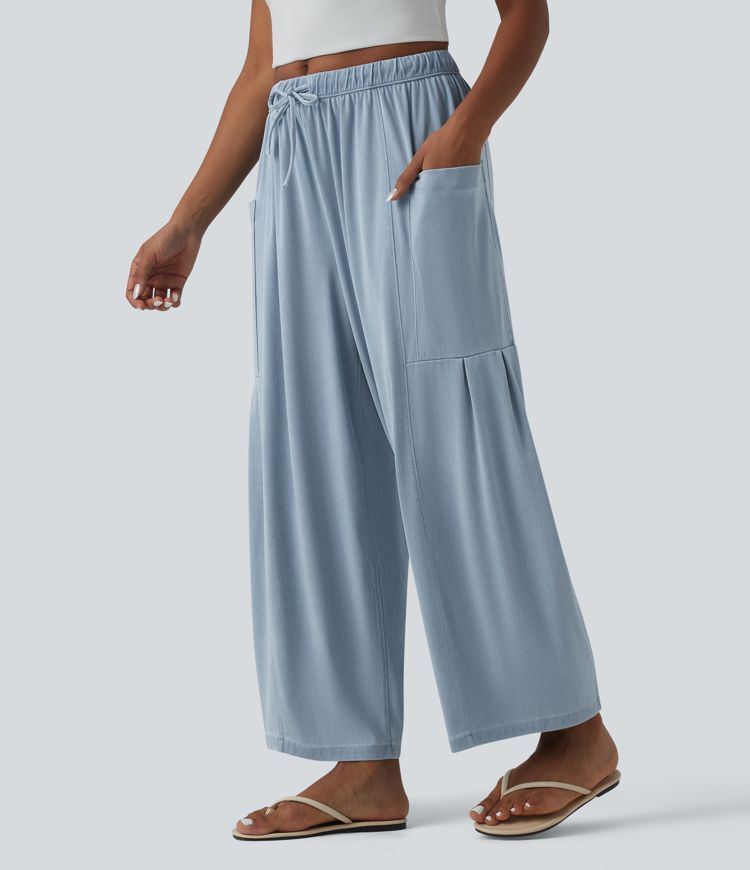 Halara Flex™ Mid Rise Drawstring Wide Leg Casual Jeans with Pockets