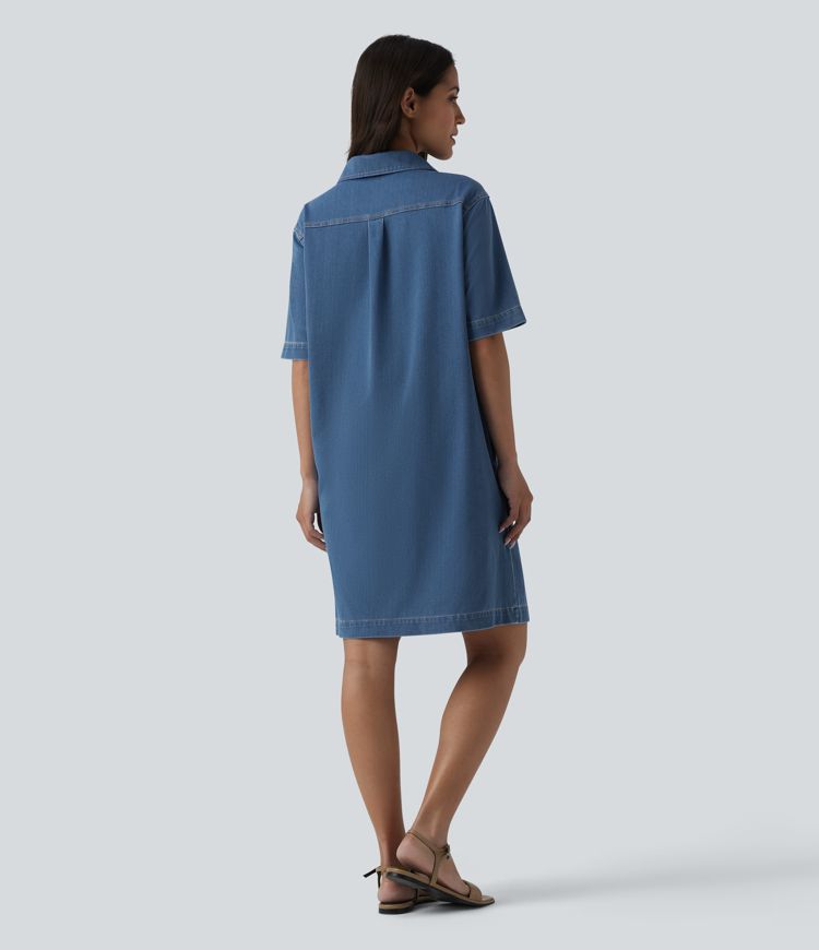 Halara Flex™ Short Sleeve Denim Mini Casual Dress with Pockets