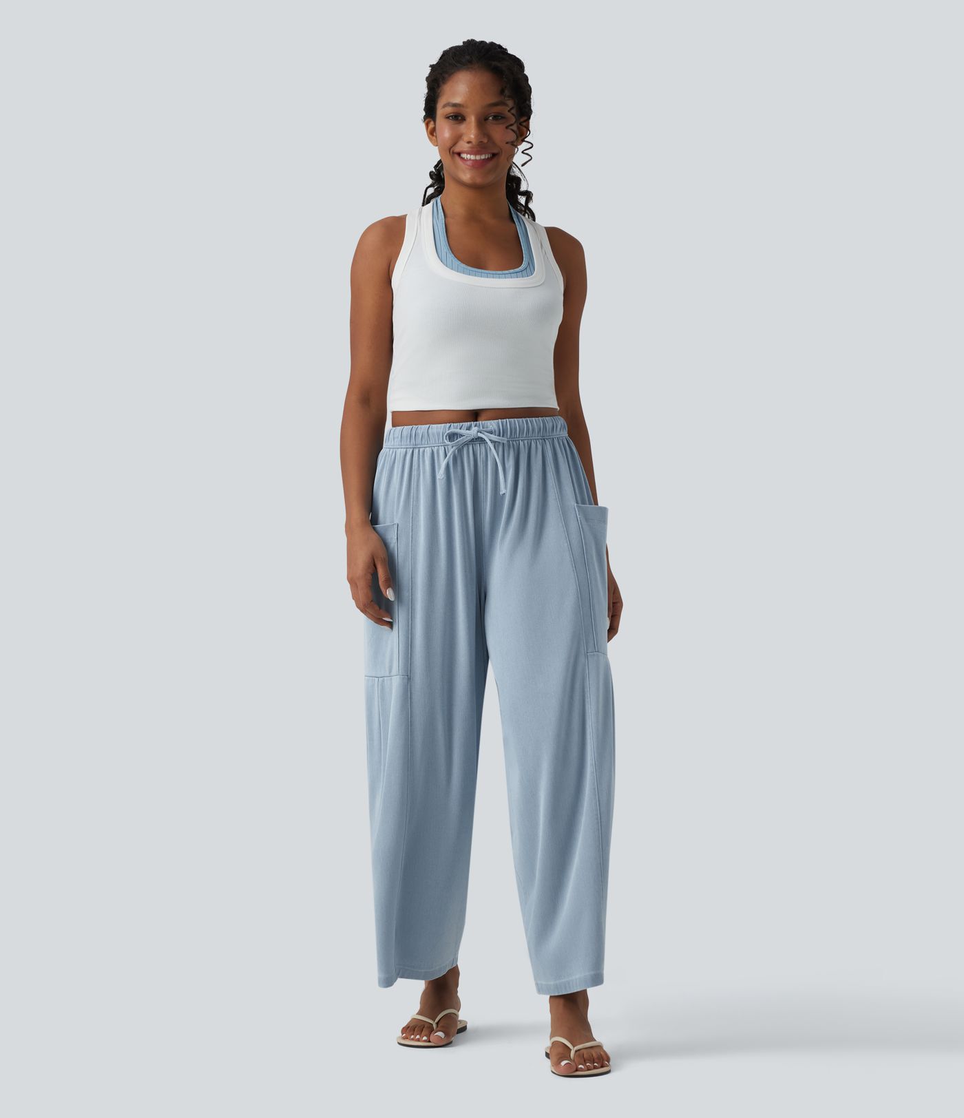 Halara Flex™ Mid Rise Drawstring Wide Leg Casual Jeans with Pockets