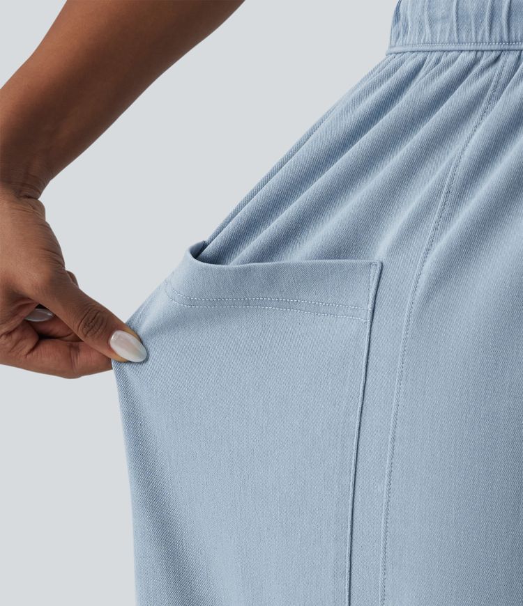 Halara Flex™ Mid Rise Drawstring Wide Leg Casual Jeans with Pockets