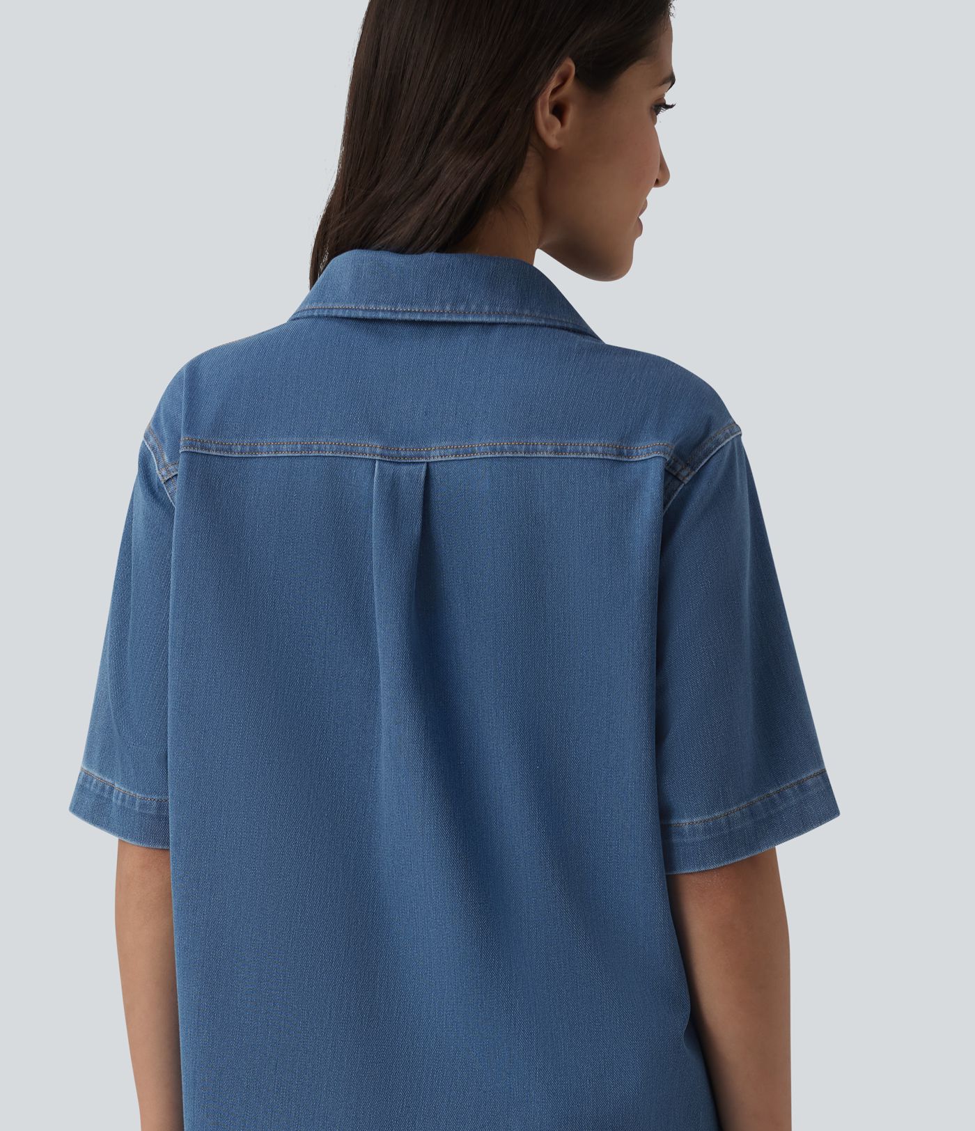 Halara Flex™ Short Sleeve Denim Mini Casual Dress with Pockets