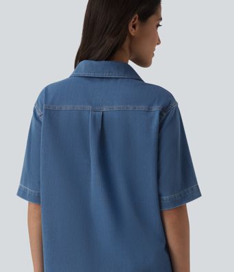 Halara Flex™ Short Sleeve Denim Mini Casual Dress with Pockets