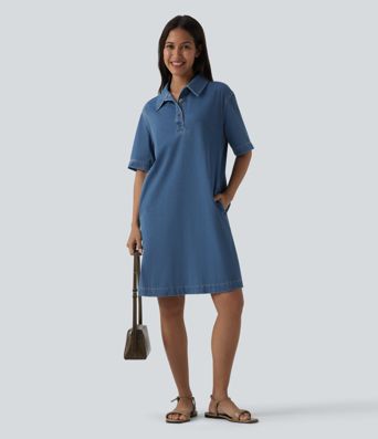 Halara Flex™ Short Sleeve Denim Mini Casual Dress with Pockets