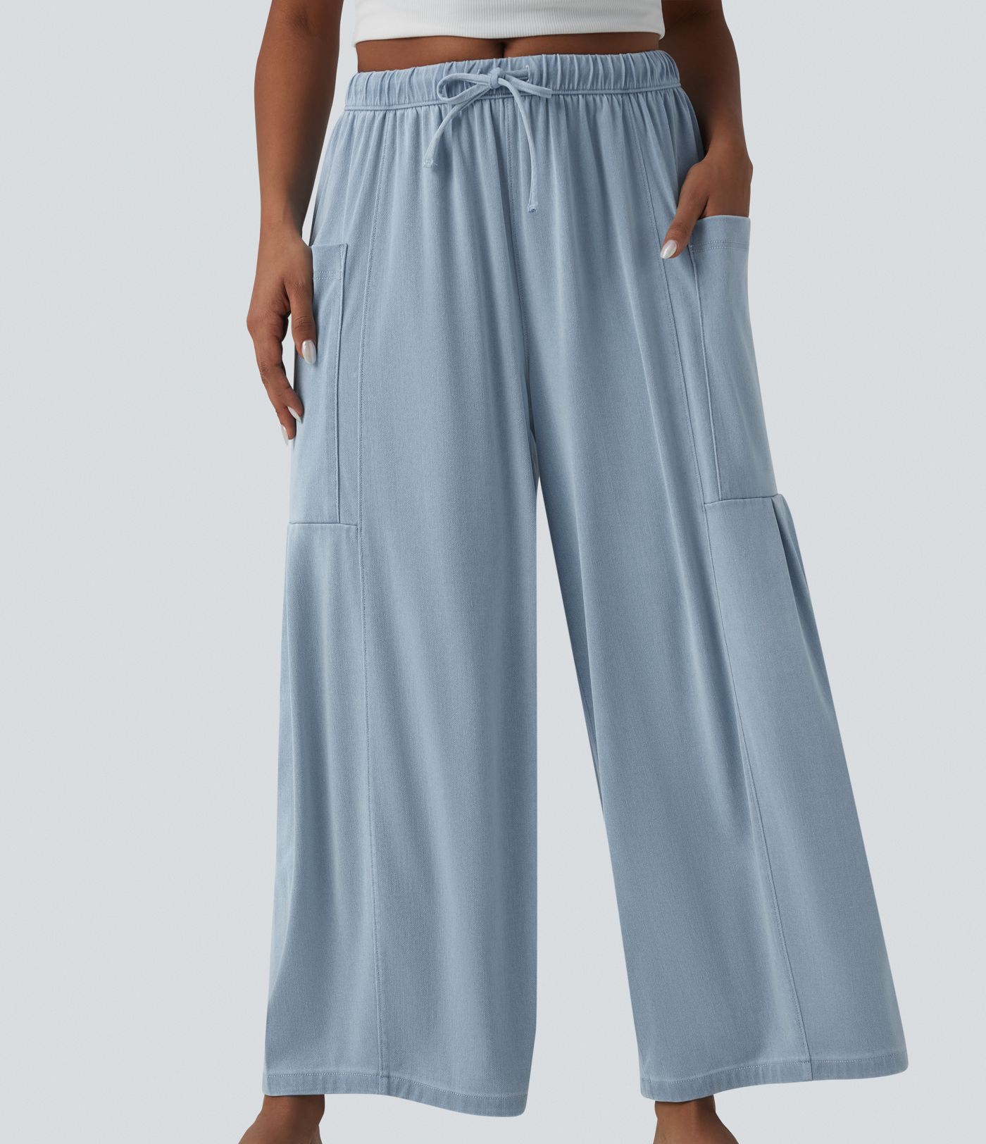 Halara Flex™ Mid Rise Drawstring Wide Leg Casual Jeans with Pockets