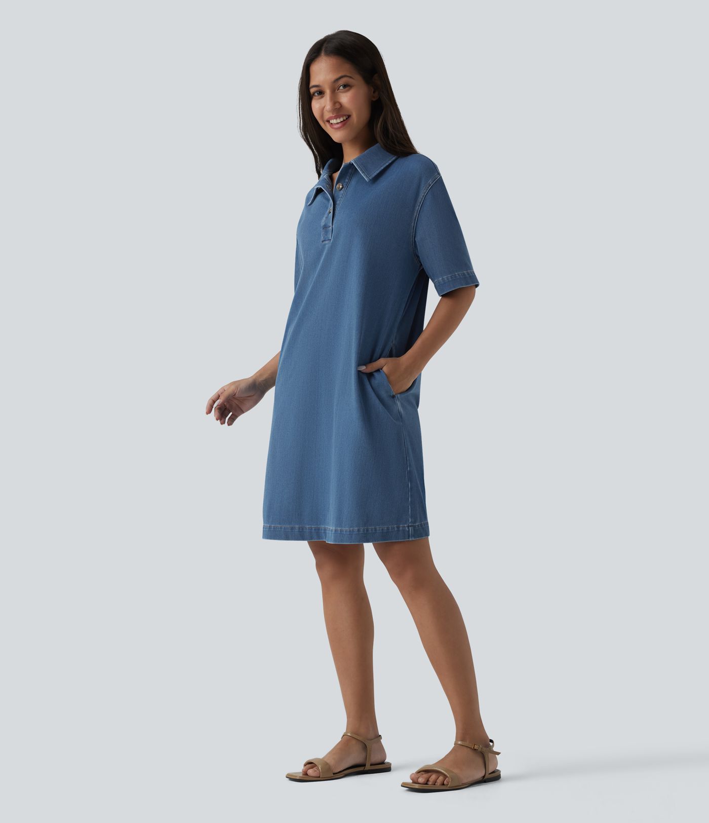 Halara Flex™ Short Sleeve Denim Mini Casual Dress with Pockets