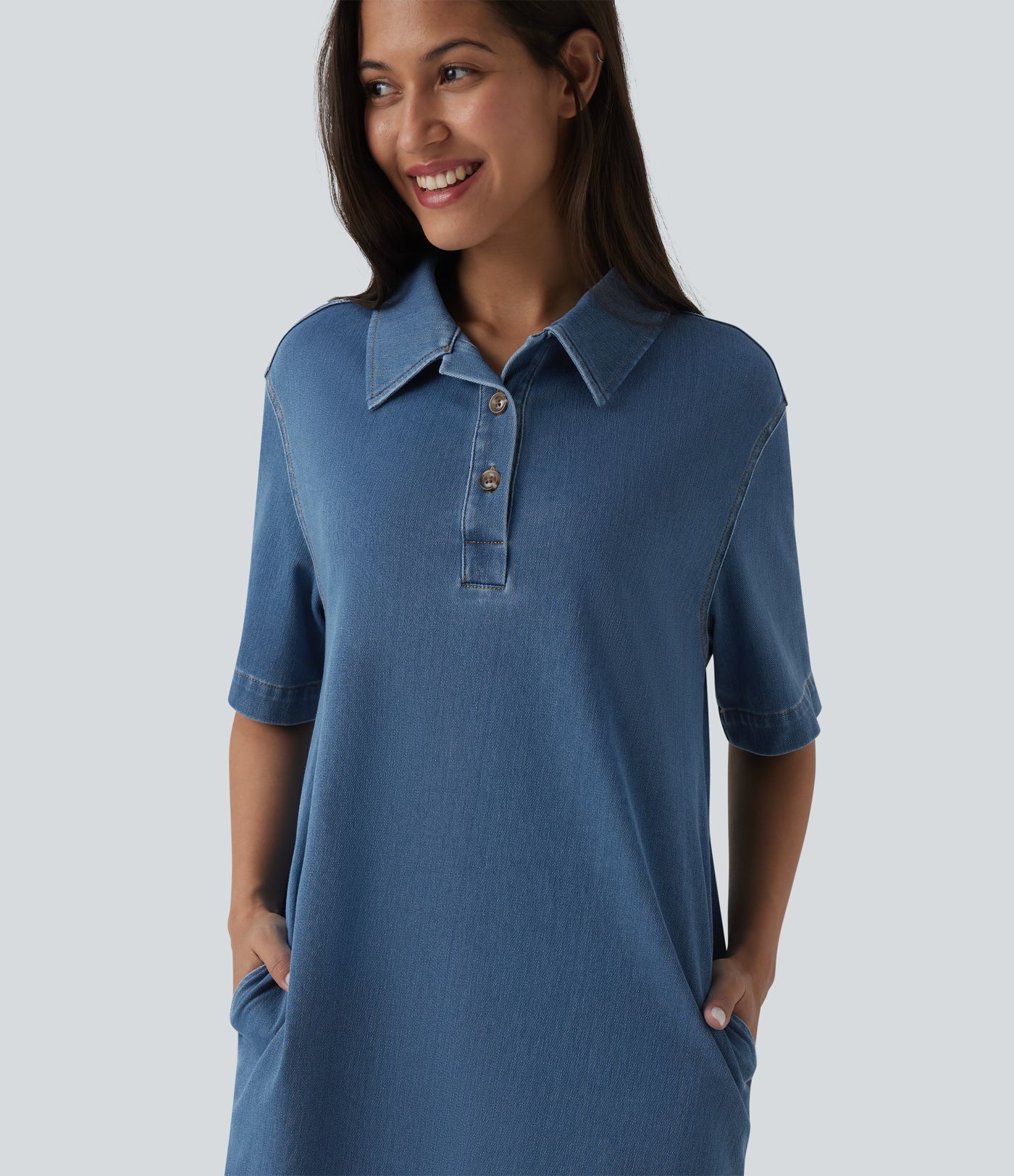 Halara Flex™ Short Sleeve Denim Mini Casual Dress with Pockets