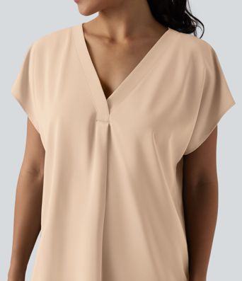 Blouse de travail oversize col V manches courtes infroissable