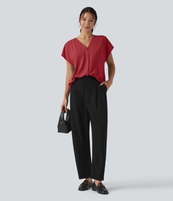 Blouse de travail oversize col V manches courtes infroissable