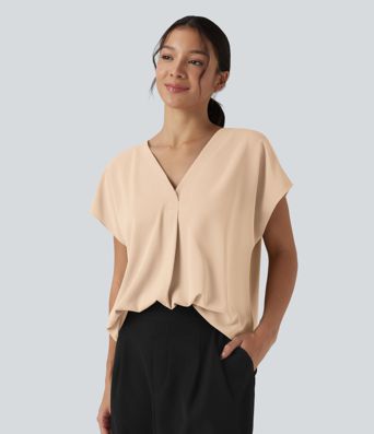 Blouse de travail oversize col V manches courtes infroissable