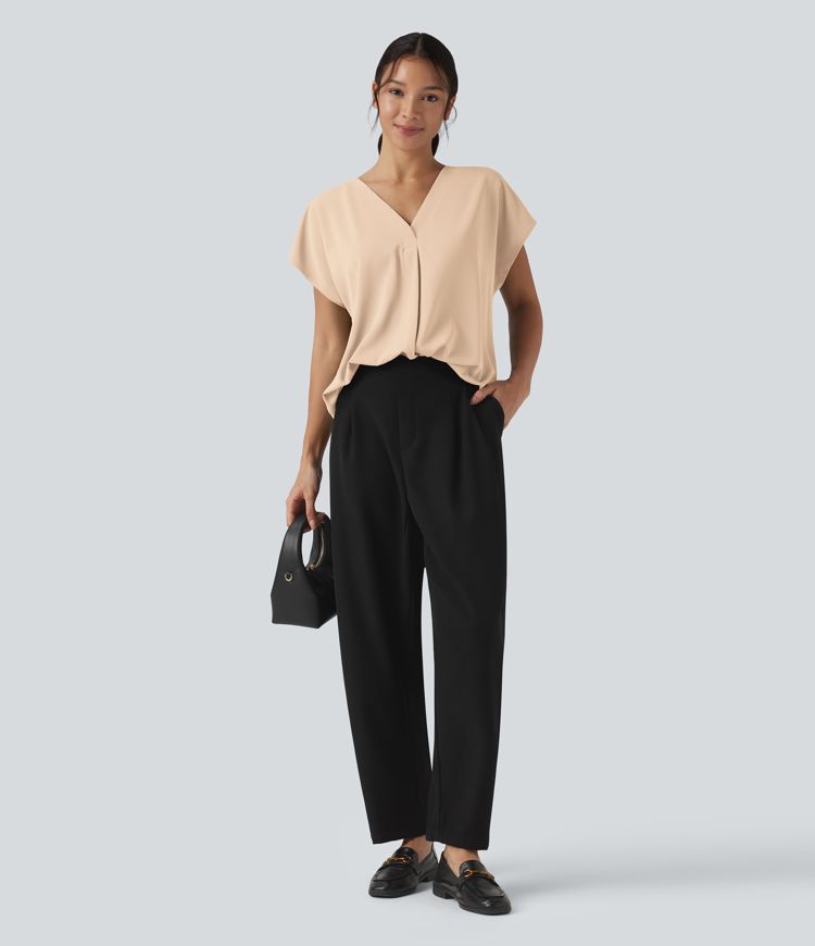 Blouse de travail oversize col V manches courtes infroissable