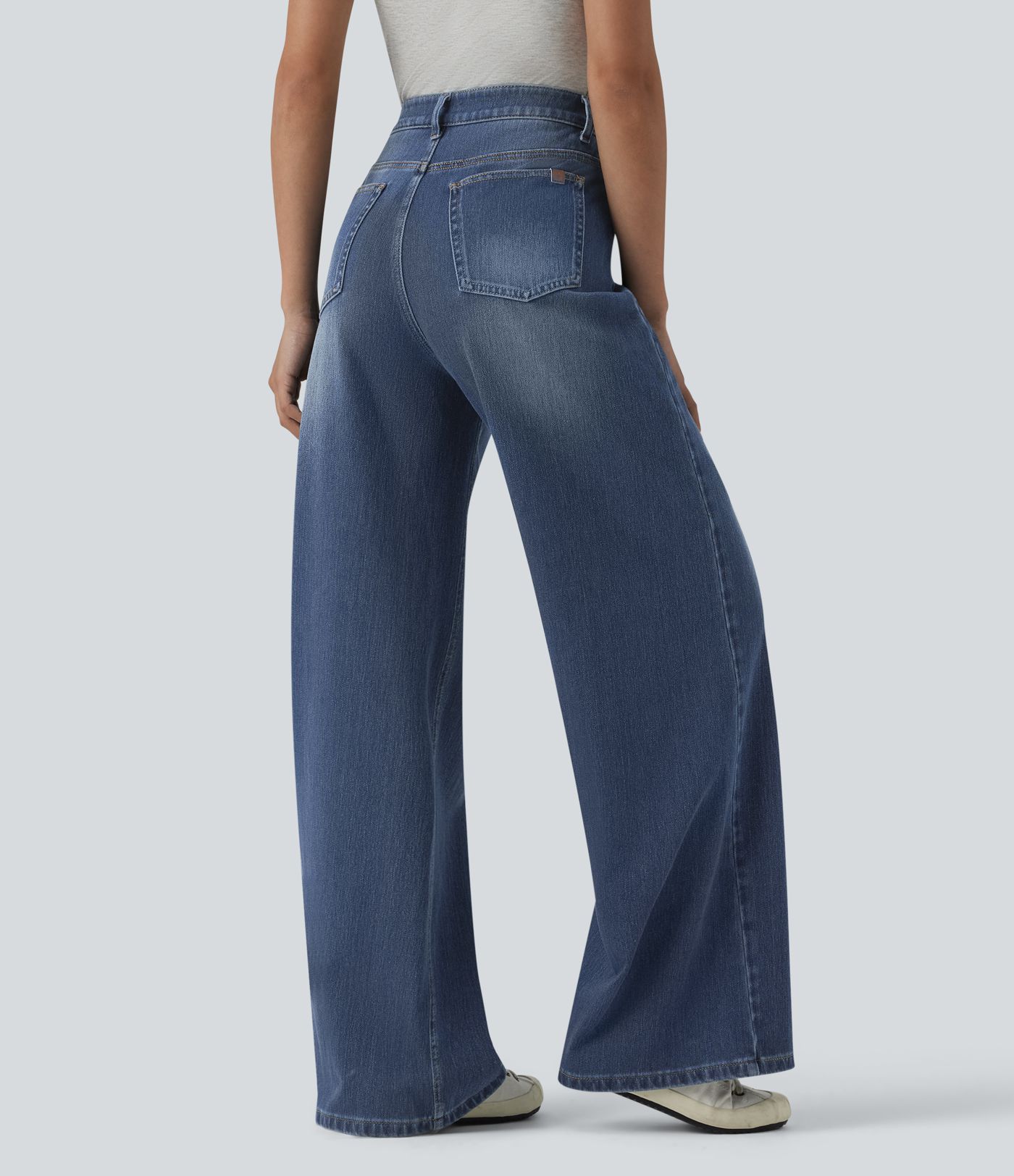 Halara Flex™ High Waisted Wide Leg Washed Casual Jeans with Pockets