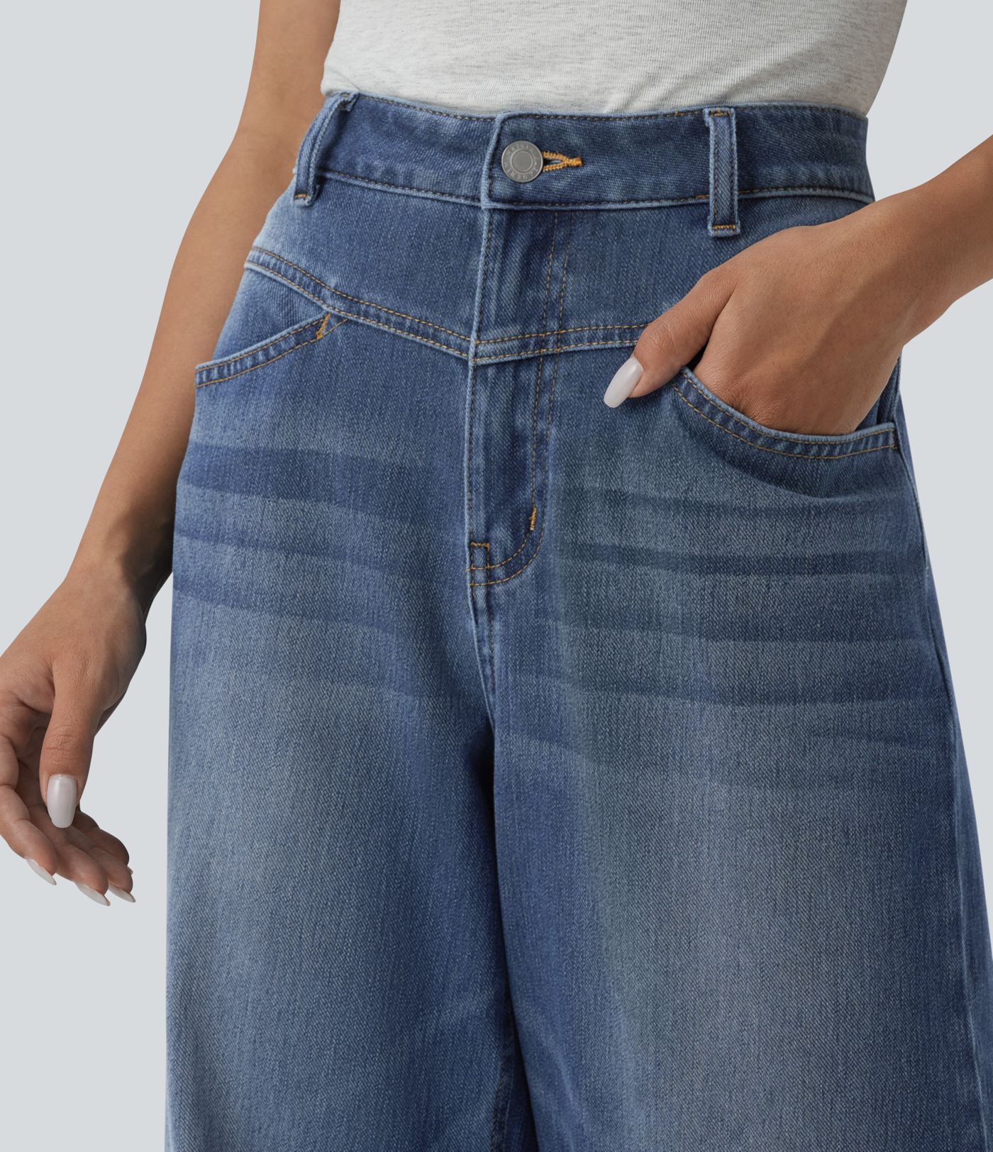 Halara Flex™ High Waisted Wide Leg Washed Casual Jeans with Pockets