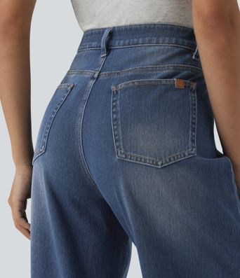 Halara Flex™ High Waisted Wide Leg Washed Casual Jeans with Pockets