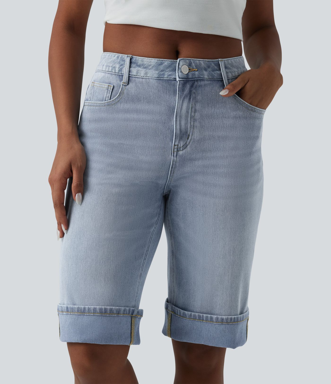 Halara Flex™ Mid Rise Denim Casual Shorts with Pockets
