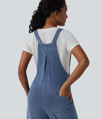 Halara Flex™ - Lässige Latzhose aus Denim mit mehreren Taschen und weitem Bein