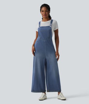 Halara Flex™ - Lässige Latzhose aus Denim mit mehreren Taschen und weitem Bein