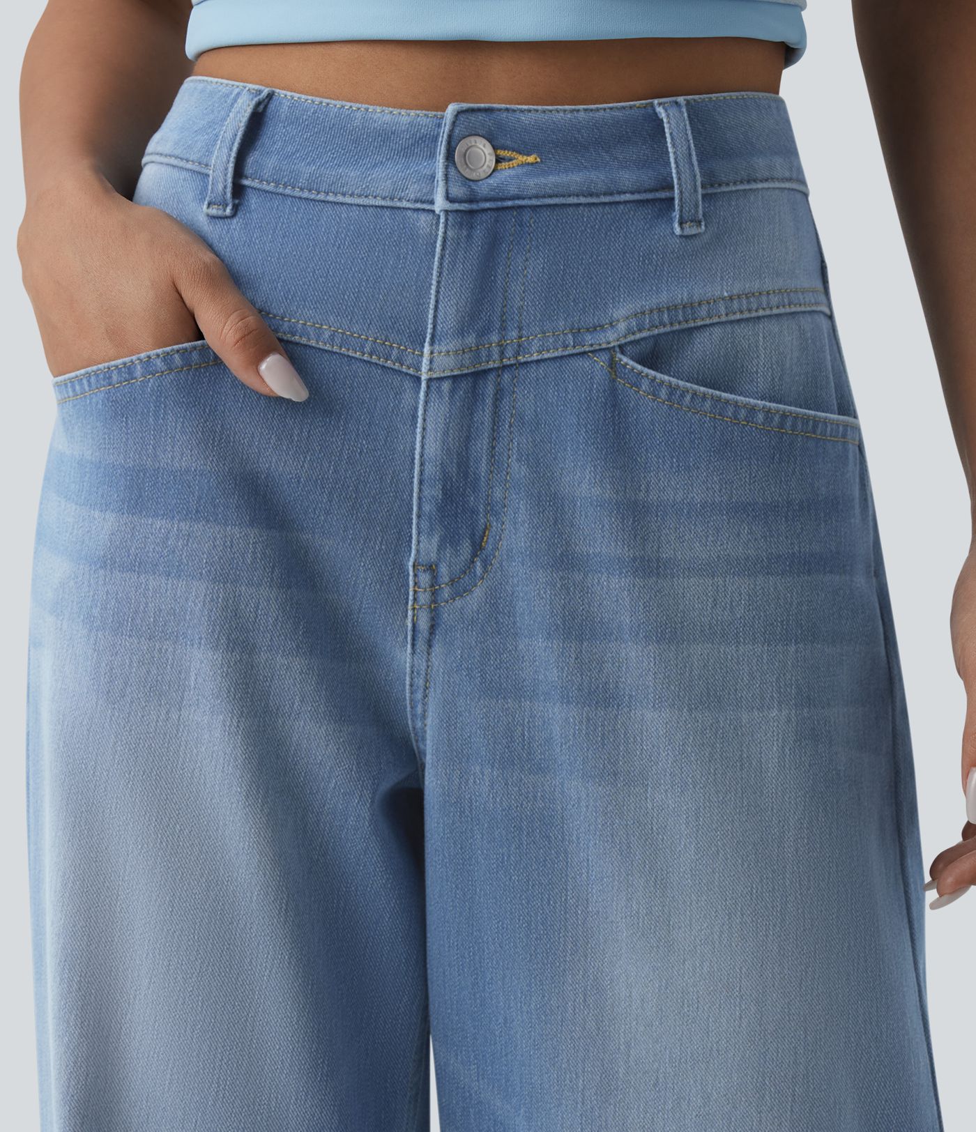 Halara Flex™ High Waisted Wide Leg Washed Casual Jeans with Pockets
