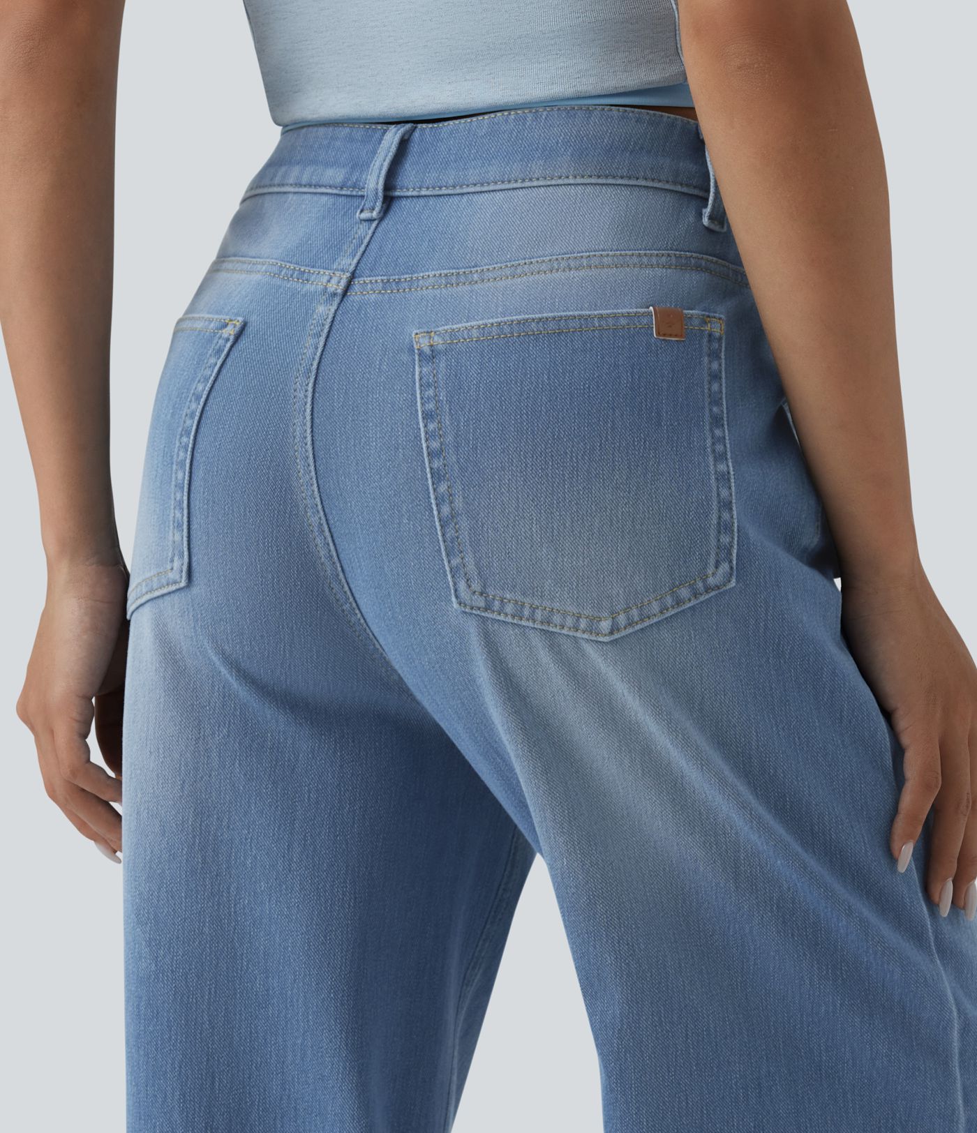 Halara Flex™ High Waisted Wide Leg Washed Casual Jeans with Pockets