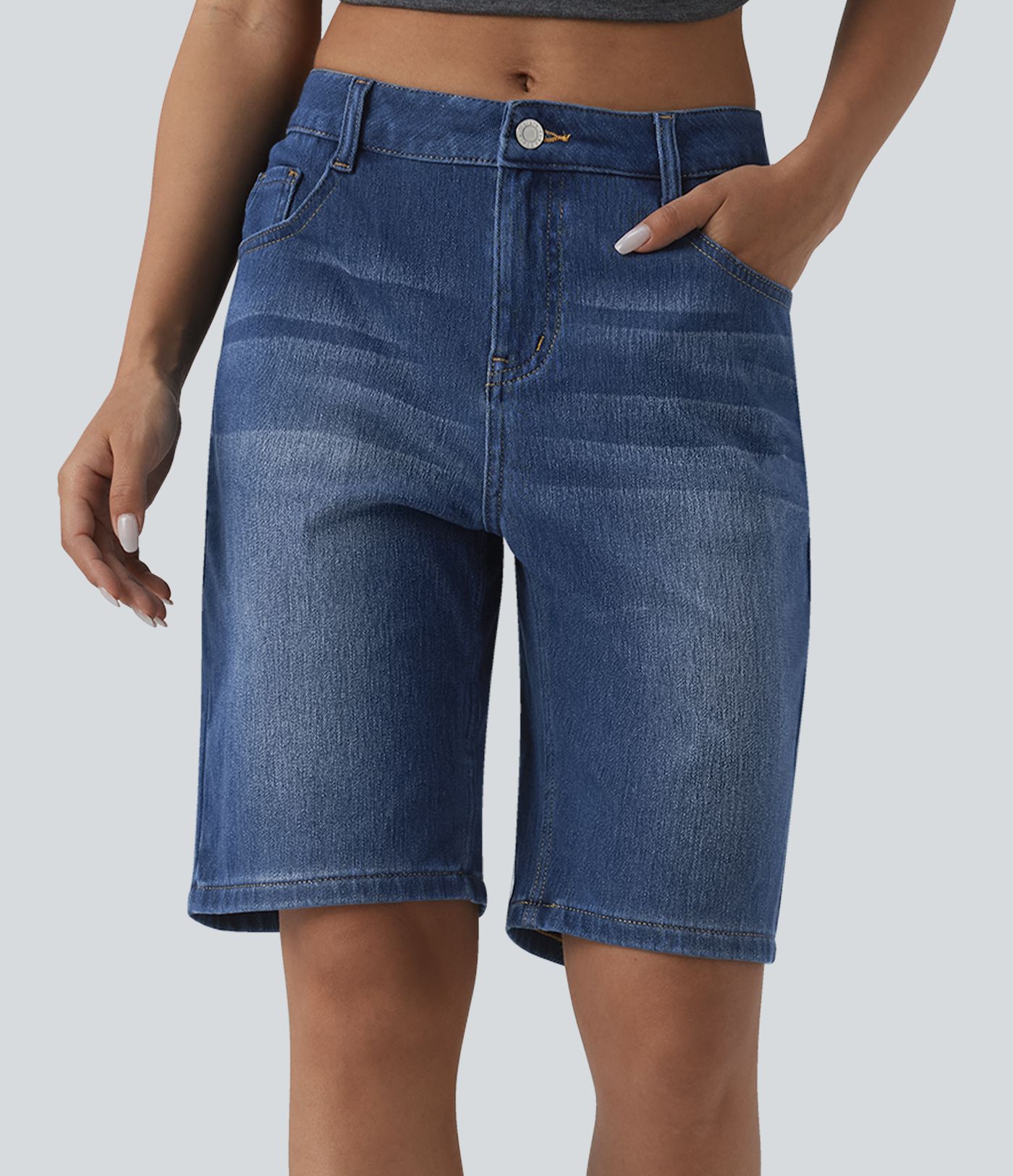 Halara Flex™ Mid Rise Denim Casual Bermuda Shorts with Pockets