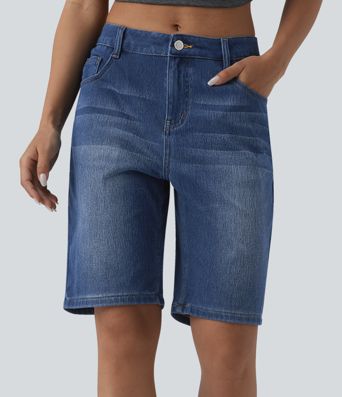 Halara Flex™ Mid Rise Denim Casual Bermuda Shorts with Pockets