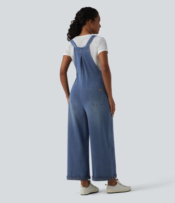 Halara Flex™ - Lässige Latzhose aus Denim mit mehreren Taschen und weitem Bein