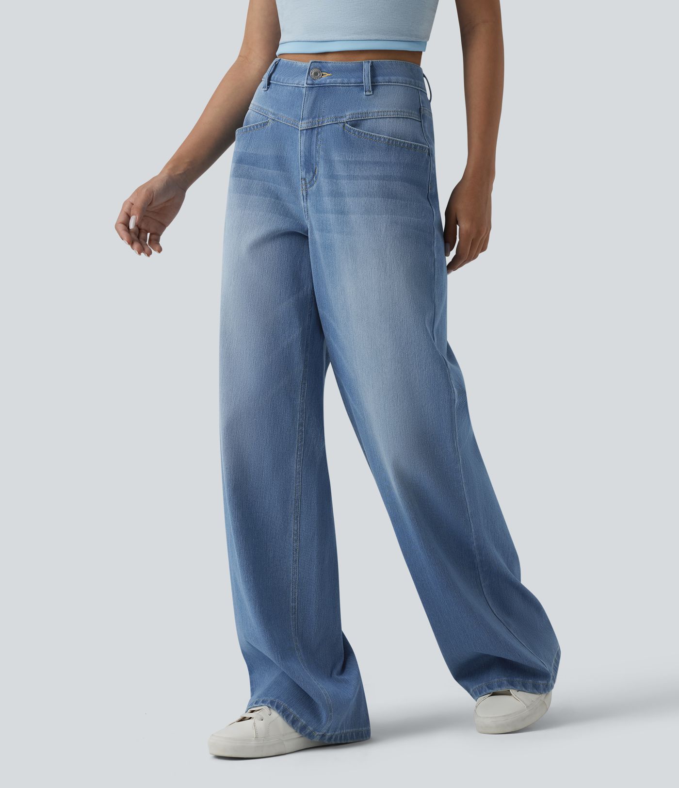 Halara Flex™ High Waisted Wide Leg Washed Casual Jeans with Pockets