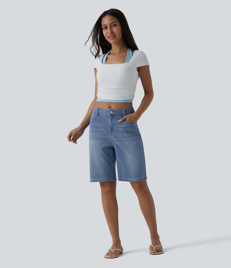 Halara Flex™ Bermuda en denim taille mi-haute avec poches