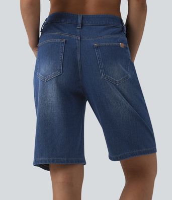 Halara Flex™ Mid Rise Denim Casual Bermuda Shorts with Pockets