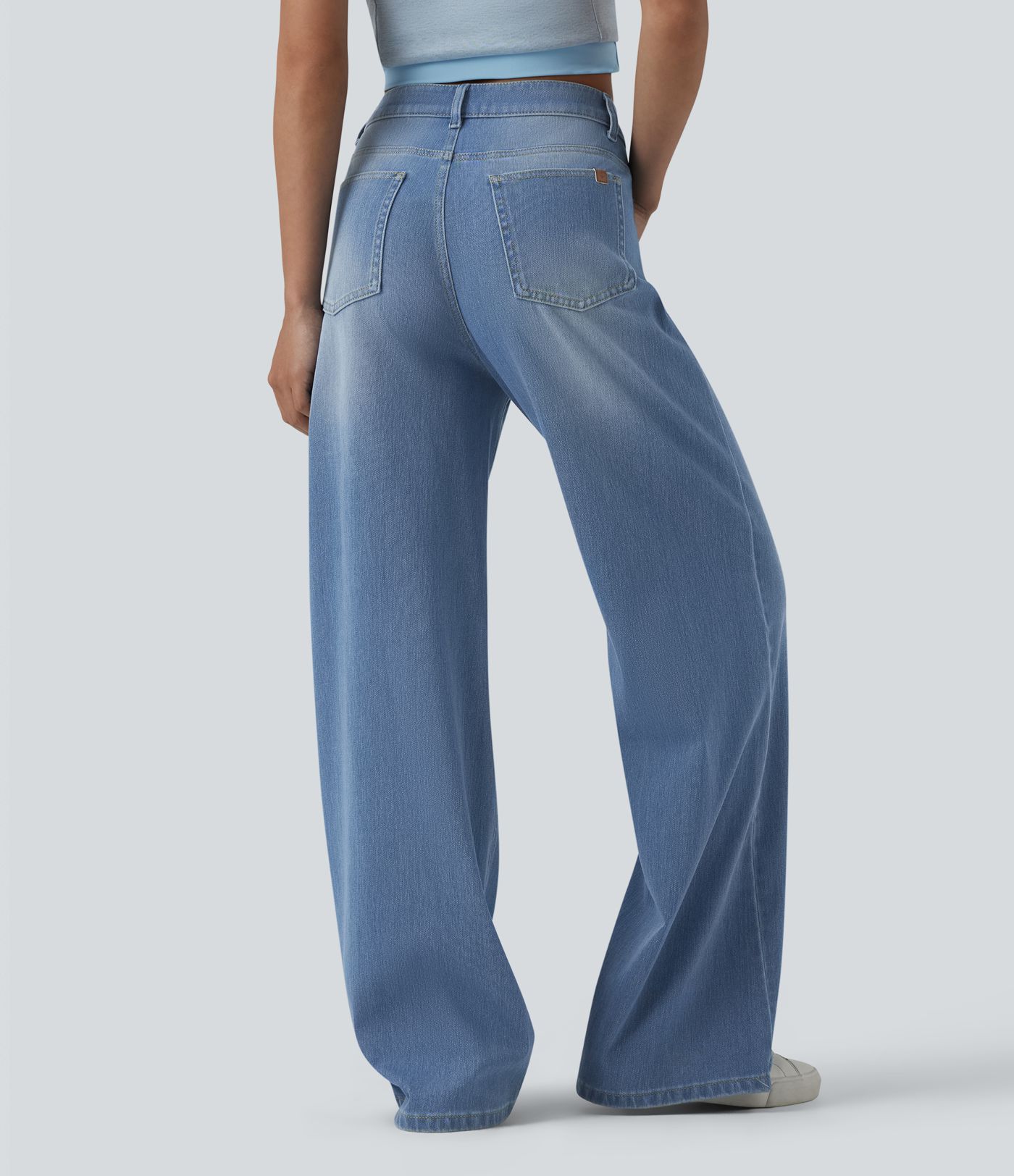 Halara Flex™ High Waisted Wide Leg Washed Casual Jeans with Pockets