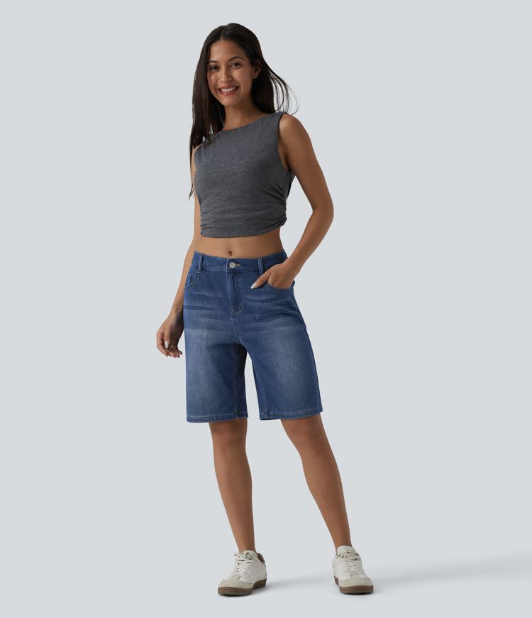 Halara Flex™ Mid Rise Denim Casual Bermuda Shorts with Pockets