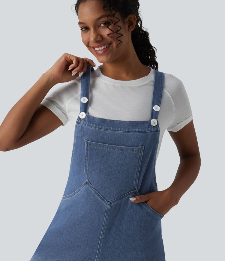 Halara Flex™ - Lässige Latzhose aus Denim mit mehreren Taschen und weitem Bein