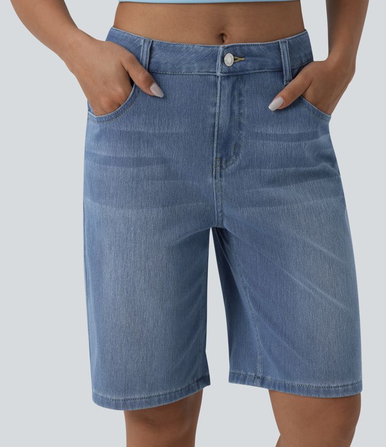 Halara Flex™ Bermuda en denim taille mi-haute avec poches