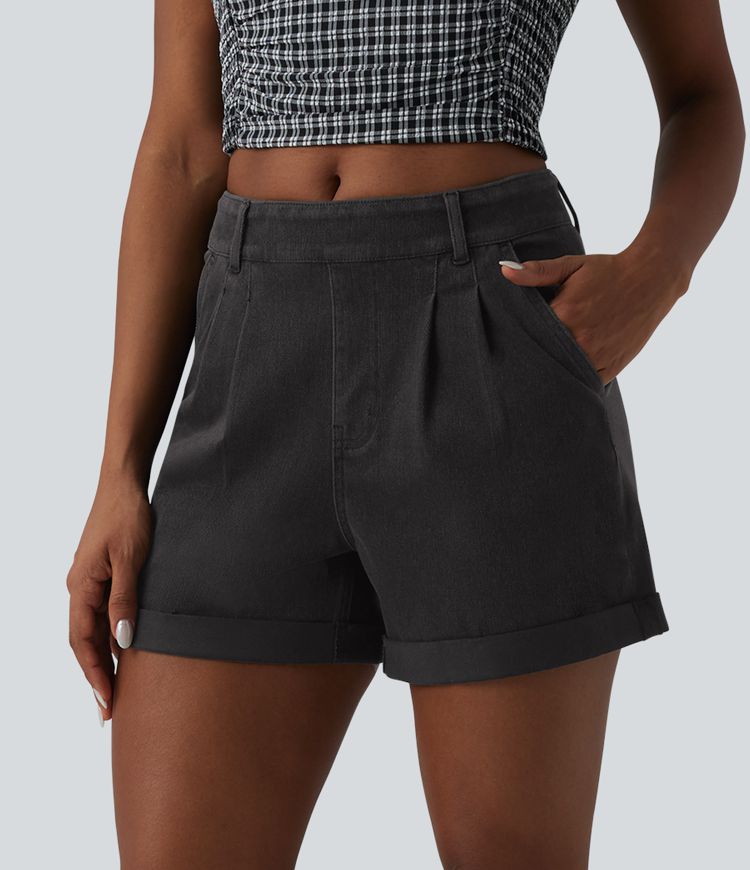 Halara Flex™ Mid Rise Rolled Hem Denim Casual Shorts with Pockets