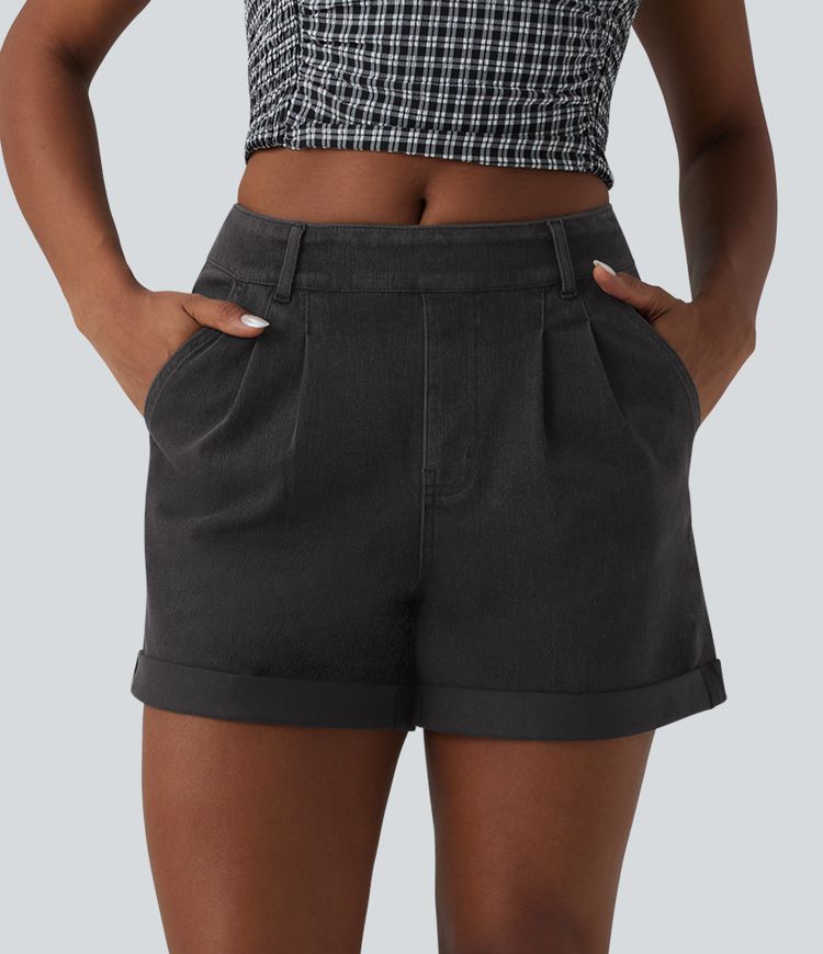 Halara Flex™ Mid Rise Rolled Hem Denim Casual Shorts with Pockets