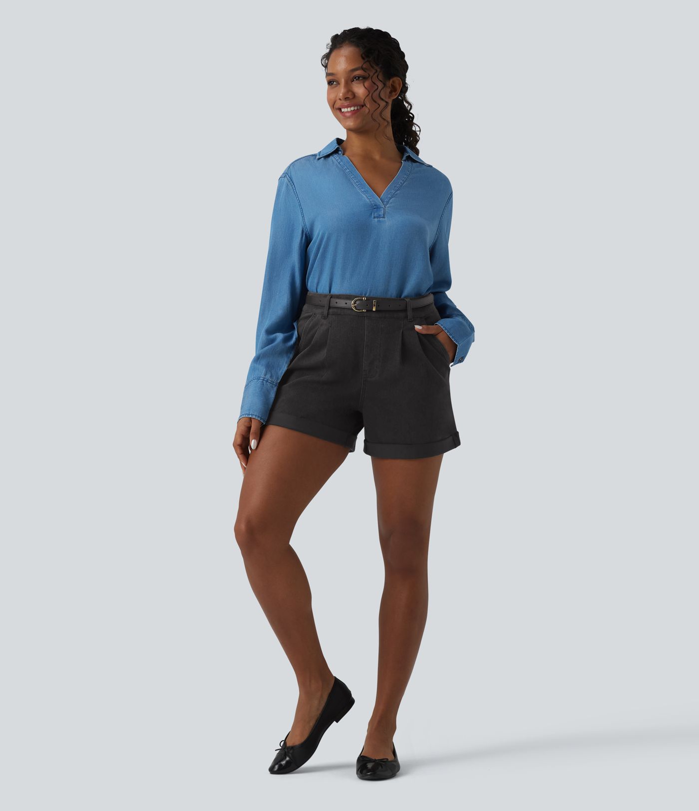 Halara Flex™ Mid Rise Rolled Hem Denim Casual Shorts with Pockets