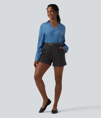 Halara Flex™ Mid Rise Rolled Hem Denim Casual Shorts with Pockets