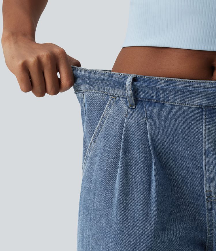 Halara Flex™ - Lässige Denim-Shorts mit mittelhohem Bund, Seitentaschen und umgeschlagenem Saum