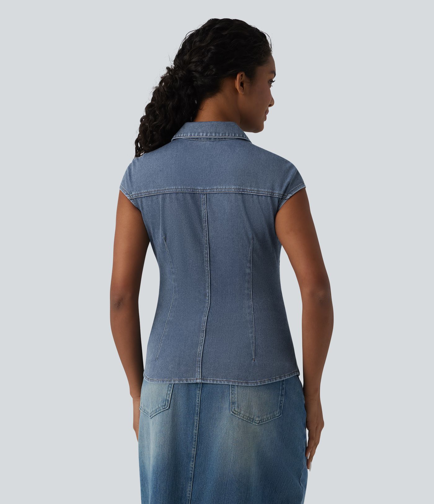 Halara Flex™ Chemise casual sans manches en jean col V