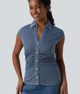 Halara Flex™ Chemise casual sans manches en jean col V