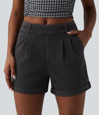 Halara Flex™ Mid Rise Rolled Hem Denim Casual Shorts with Pockets