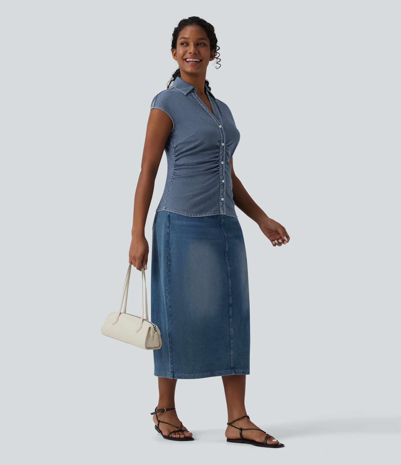 Halara Flex™ Chemise casual sans manches en jean col V