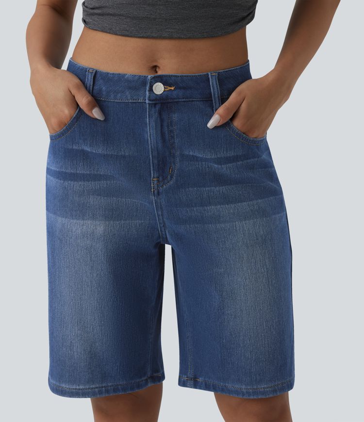 Halara Flex™ Mid Rise Denim Casual Bermuda Shorts with Pockets