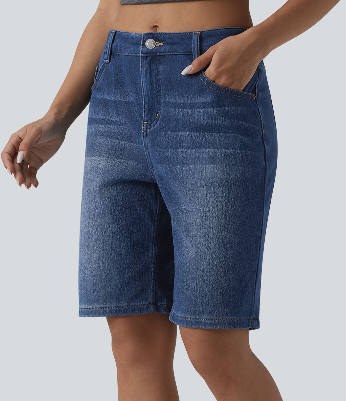 Halara Flex™ Mid Rise Denim Casual Bermuda Shorts with Pockets