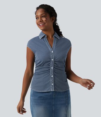 Halara Flex™ Chemise casual sans manches en jean col V