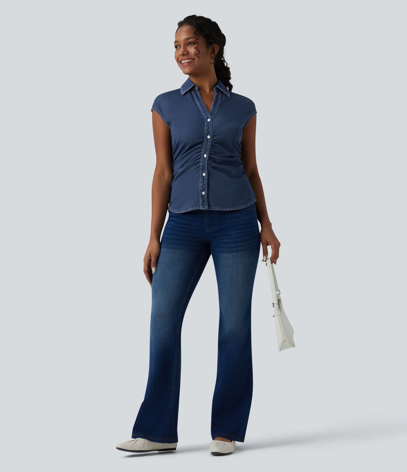 Halara Flex™ V Neck Sleeveless Denim Casual Shirt