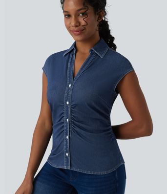 Halara Flex™ V Neck Sleeveless Denim Casual Shirt